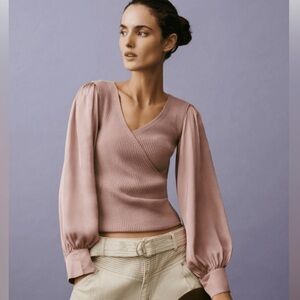 Anthropologie Twofer Mauve/Pink Faux-Wrap Sweater Size Small